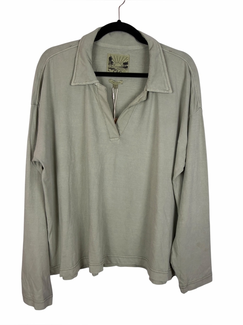 C&C California Sunwashed Polo Top Large Sage Green 100% Cotton Coastal NWT FLAW